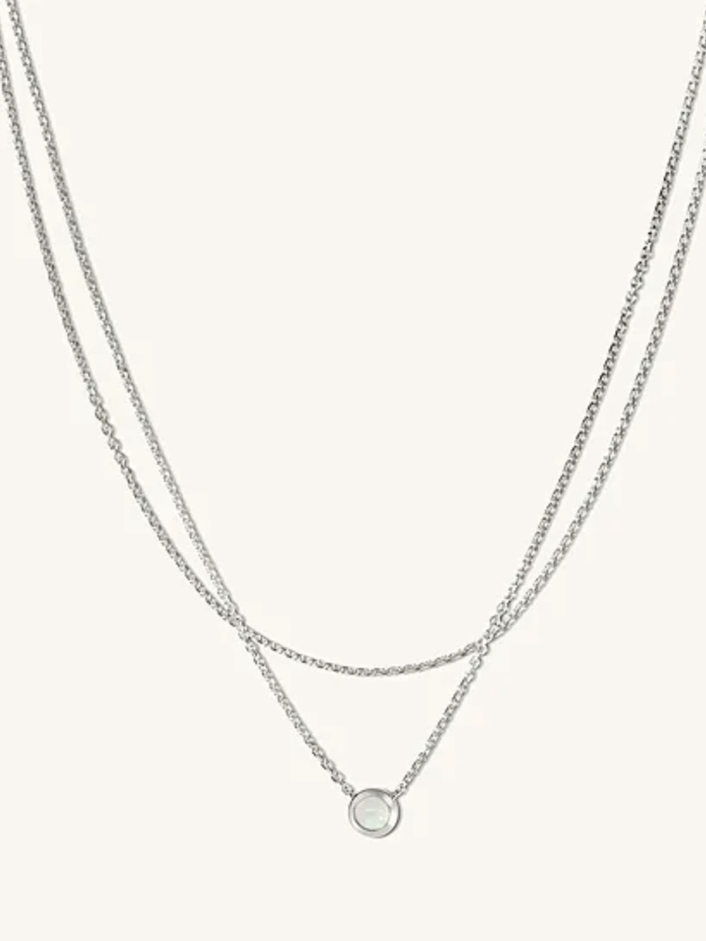Mejuri Silver Double-Layer Necklace with Opal-Like Disc